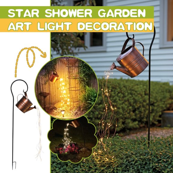 BAOPAI Outdoor Garden Stake Lights with Watering Can Design Sprinkling Warm White LEDs for Enchanting Night Time Decoration and Easy Assembly