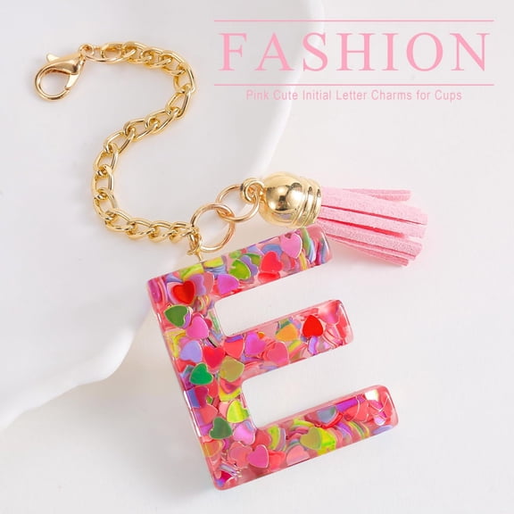 BAOPAI Personalized Initial Letter Keychain for Tumbler Cup - Shining Heart Sequins Design with Tassel Easy to Attach and Identify Perfect Gift for Women and Girls on or Birthday