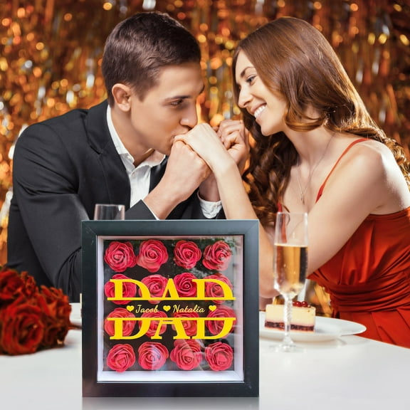 BAOPAI Personalized Preserved Rose Shadow Box with Custom Picture Frame Display Case Gift for Mom Grandma Birthday Anniversary and Special Occasions