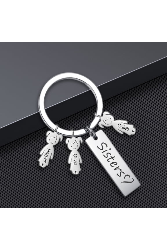 Personalized Stainless Steel Boy and Girl Keychain Pendant with Custom Name Engraving - Fashionable Long Strip Doll Design for Keys Bags and Travel Gift Idea