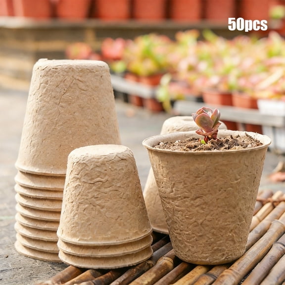BAOPAI Plant Fiber Biodegradable Planting Pots Garden Starter Kit with 50 Pieces Eco Friendly Direct Transplant Gardening Supplies