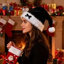 BAOPAI Plush Bow Santa Hat One Size Fits All Thickened Large Size Eye Catching Christmas Party Decorations