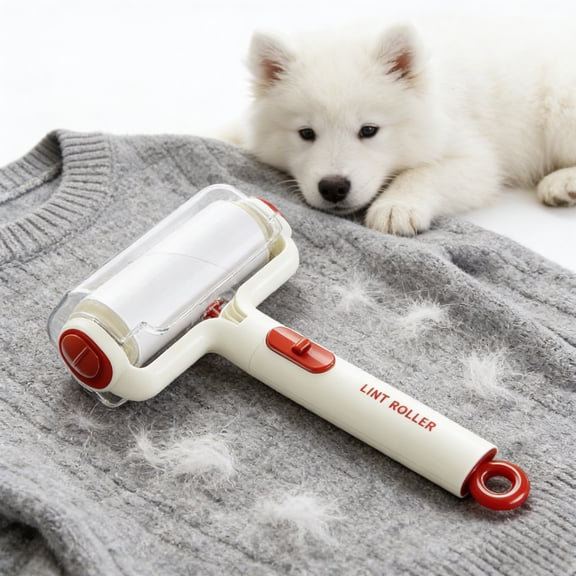 BAOPAI Portable Lint Roller with Hook for Clothes and Pet HairEfficient Lint Remover with Transparent Dust Cover and Storage Base