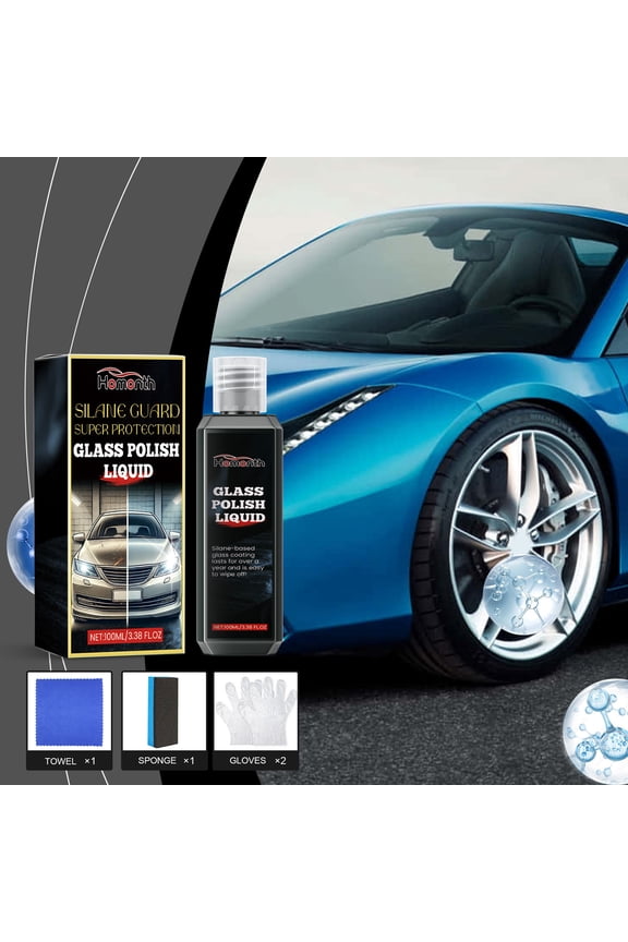 Professional Glass Polishing Agent for Cars with Ceramic Varnish Technology - Provides Ultimate Protection and Brilliant Shine, Includes Sponge, Towel, and Gloves for Easy Use