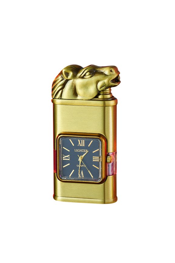 Quartz Watch Dial Double Flame Lighter with Metal Relief Direct Blue Flame Windproof Design and Transparent Fuel Window - Elegant and Practical for Gifts