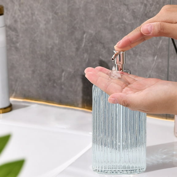 BAOPAI Refillable Glass Dispenser Bottle with Press Pattern for Hand SoapLotionShampoo and More - Multi-Purpose and Elegant Design