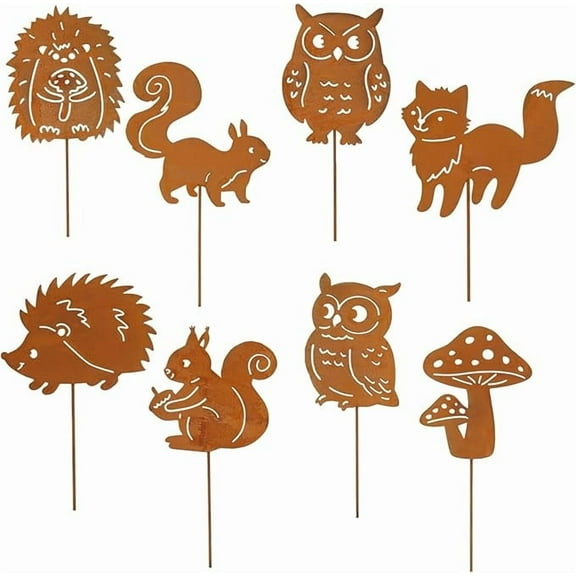BAOPAI Rustic Metal Garden Stakes Decor Set with Animal Patterns for Outdoor and Indoor Use to Enhance Your Garden Beauty