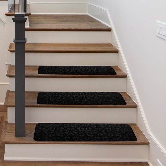 BAOPAI Self-Adhesive Non-Slip Stair Treads Mat Cut-to-Fit Staircase Floor Mat with Geometric Pattern for Home Safety 29.92 x 7.99 Inches