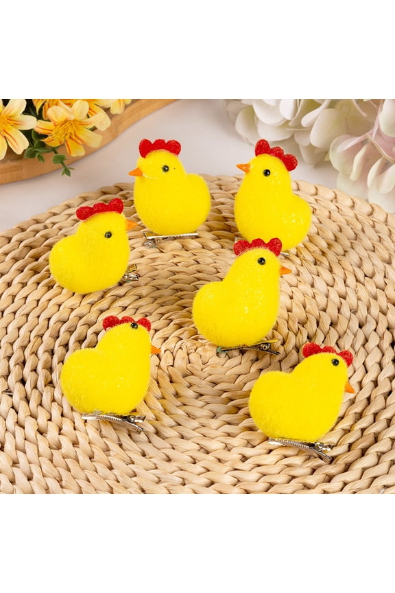 Set of 6 Party Foam Flocked Chicks with Clips for Easy Decoration Attachment to Baskets Tables Festive Party Home Decor Soft Velour Material