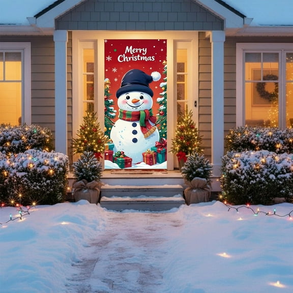 BAOPAI Snowman Christmas Door Cover Decoration 72x36 In Winter Front Door Banner Indoor Outdoor Photography Backdrop Holiday Party Supplies