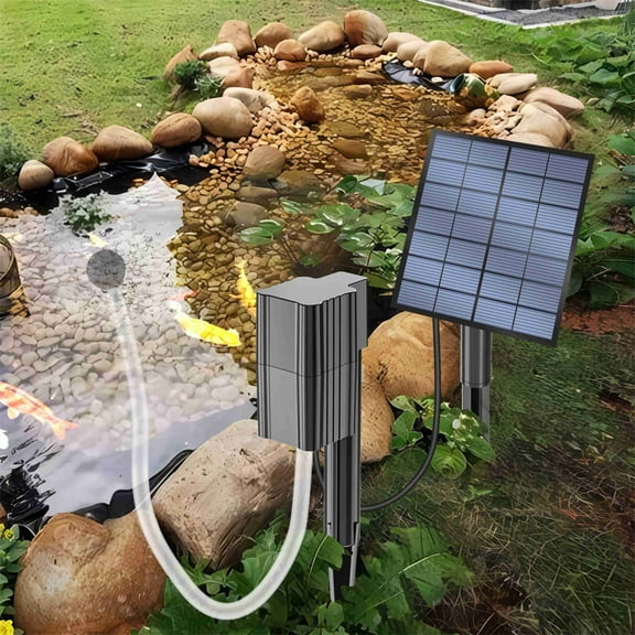 BAOPAI Solar Powered Quiet Portable Oxygen Aerator Pump Kit with Air Stones and Hoses for Pond Fish Tank Garden Energy Saving No Battery Needed