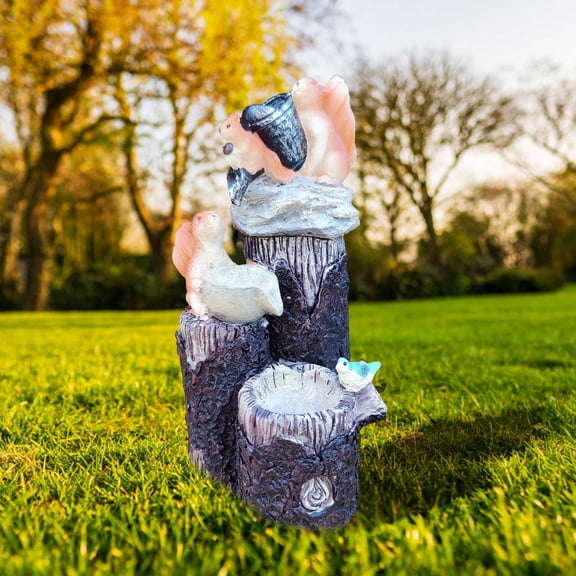 BAOPAI Solar Powered Resin Squirrel Garden Statue with Running Water and Meditation Sound Feature for Patio Outdoor Decor Creates Peaceful Environment Antique Inspired Design