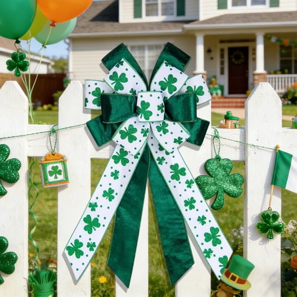 BAOPAI Large St. Patrick's Day Wreath Bow Decoration For Front Door Indoor Outdoor Wall Party Supply