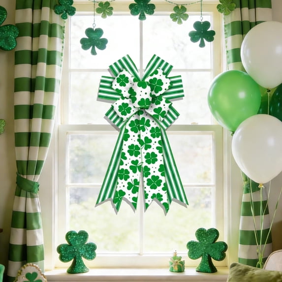 BAOPAI Large St. Patrick's Day Wreath Bow Decoration For Front Door Indoor Outdoor Wall Party Supply