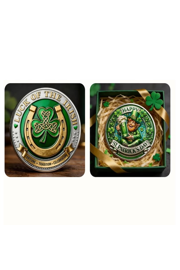 St Patricks Day Commemorative Coin with Shamrocks and Leprechauns Festive Irish Theme Durable Alloy Construction for Collection and Gifting