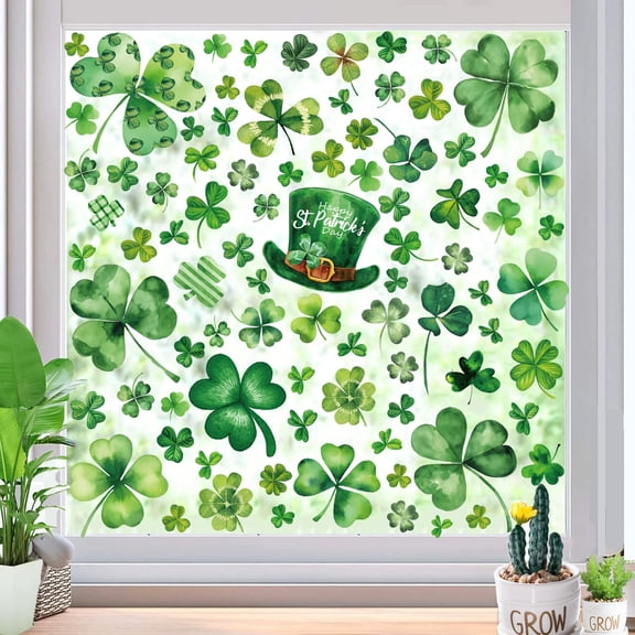 BAOPAI St Patricks Day Window Decals Glue Free Static Cling Double Sided Printing for Glass Doors and Windows Festive Decorations