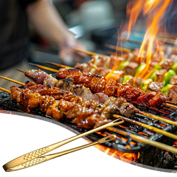 BAOPAI Stainless Steel BBQ Tongs with Locking Mechanism and Waving Teeth for Grilling, Baking and Cooking, Good for Outdoor Barbecue and Kitchen Use