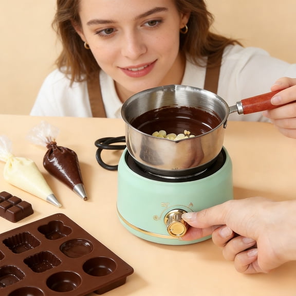 BAOPAI Stainless Steel Candy Melting Pot Set with Mini Heating Furnace and 500ml Pot for Home Use in Chocolate Candy and Wax Melting