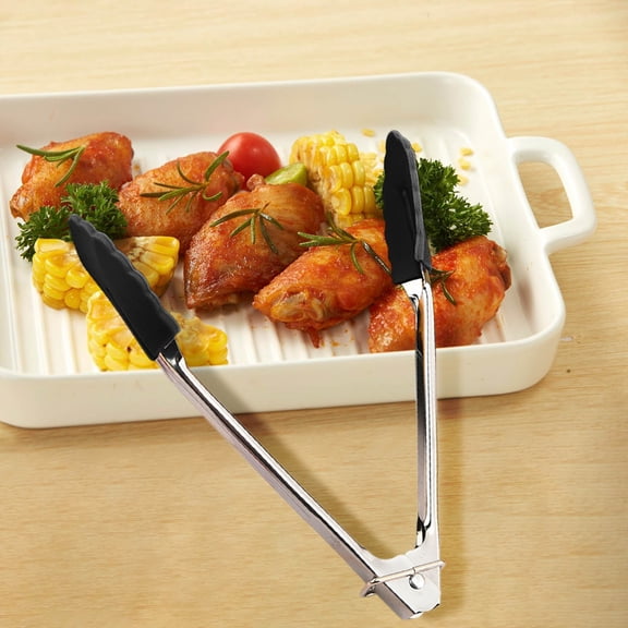 BAOPAI Stainless Steel Food Tongs with Silicone Tips - Heat-Resistant Kitchen Utensil for Baking Grilling and Cooking with Comfortable Grip