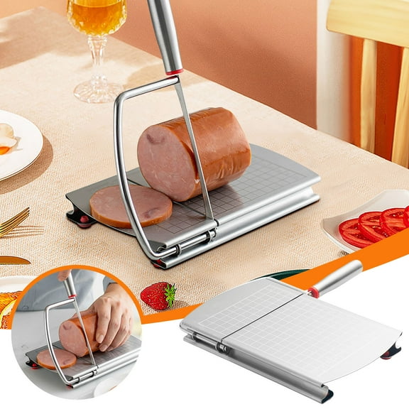 BAOPAI Stainless Steel Multi-Functional Food Cutter with Scale for Precision Slicing Ergonomic Handle Non-Slip Base for Cheese Vegetables Sausages