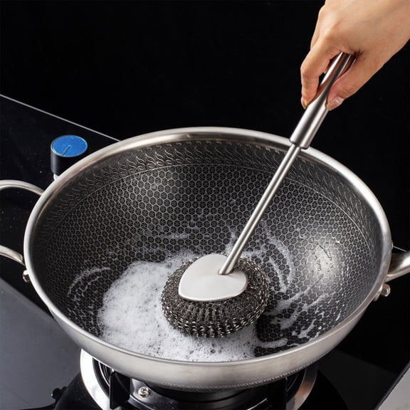 BAOPAI Stainless Steel Pot Brush Kitchen Cleaning Tool Durable Scrubber for Time Saving Dishwashing with Efficient Grease Removal Household Use