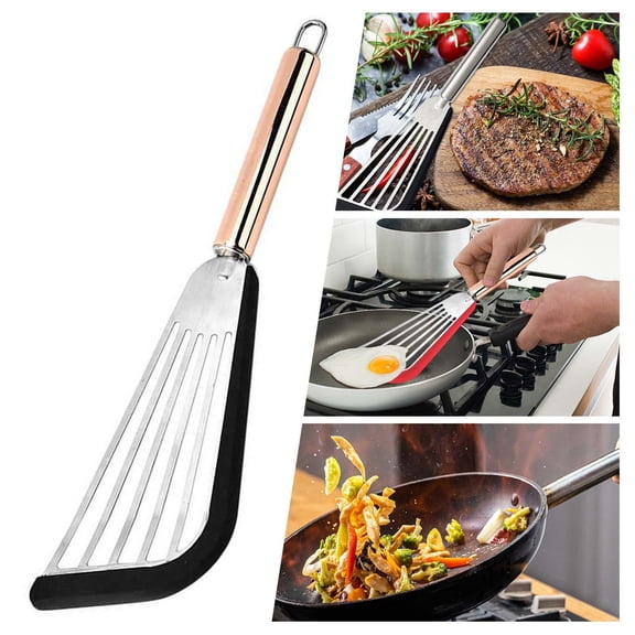 BAOPAI Stainless Steel Slotted Fish Spatula Nonstick Flexible Turner with Hanging Loop for Eggs Pancakes Fish Vegetables Kitchen Utensil