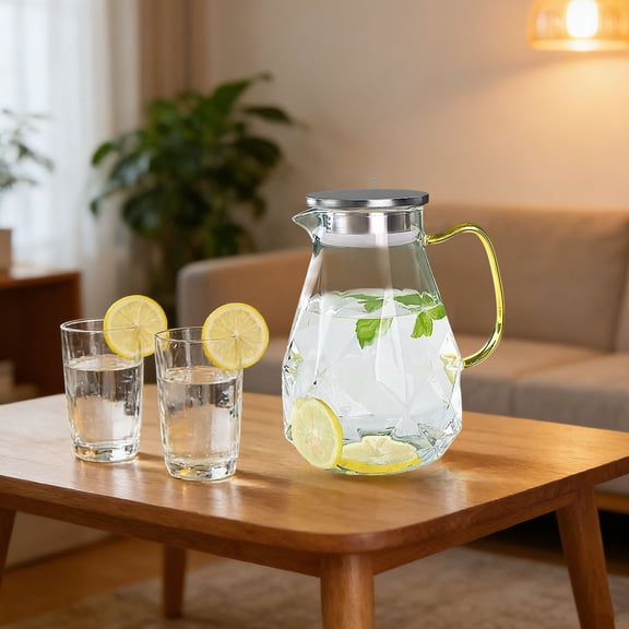 BAOPAI Thickened Diamond Glass Water Pitcher Large Capacity Crystal Clear BPA Free with Stainless Steel Lid for Home Office and Gatherings