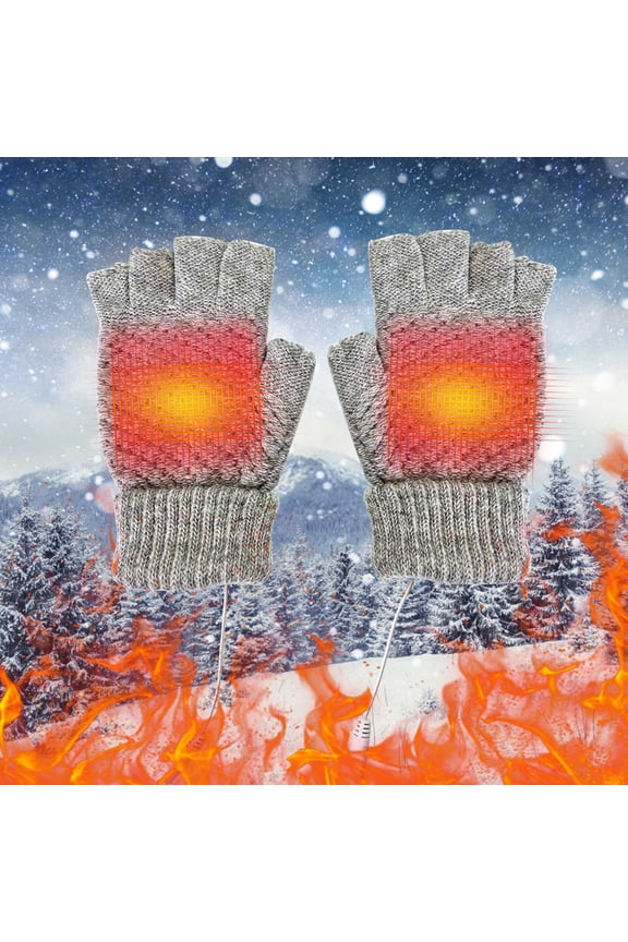 USB-Powered Heating Knitted Gloves for Winter Warmth and Hand Protection with Fingerless Design and Open Fingertip for Outdoor Use and Typing