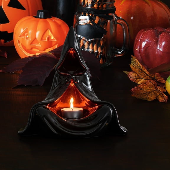 BAOPAI Unique Wizard-Cloak Design Resin Candle Holder with Warm Enchanting Light for Mystical Ambiance in Home Party and Decor Spaces