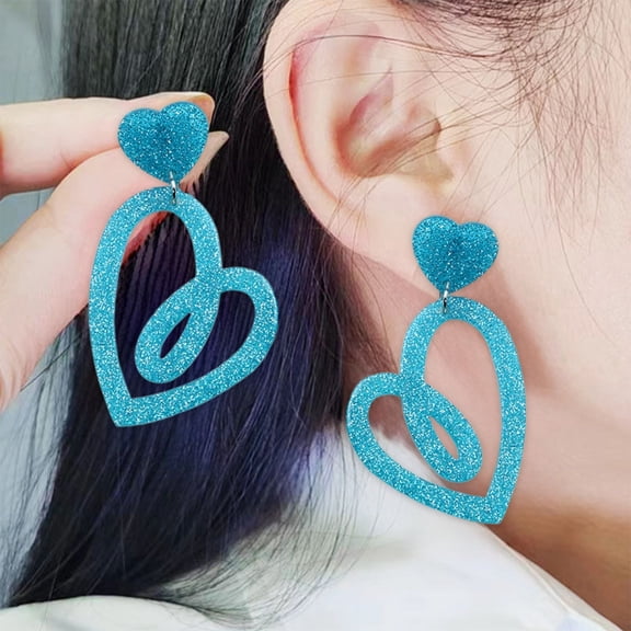 BAOPAI Valentine's Day Double Heart Sparkly Hollow Earrings Lightweight Acrylic Korean Style Gift for Women Romantic Jewelry