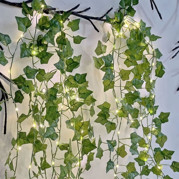 BAOPAI Vines With Lights Solar Powered Artificial Ivy Garland Light String Fake Green Leaves For Bedroom Wall Garden Party