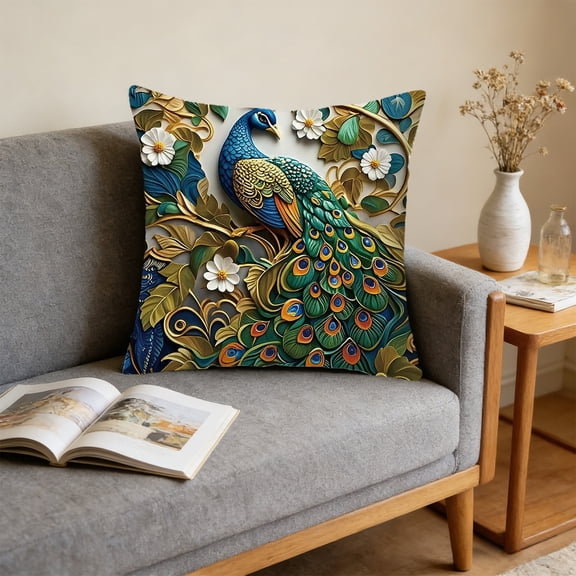 BAOPAI Vintage 3D Embroidered Peacock Print Decorative Cushion Cover for Home Decor Sofa Bedroom Office Living Room 17.72x17.72 Inches