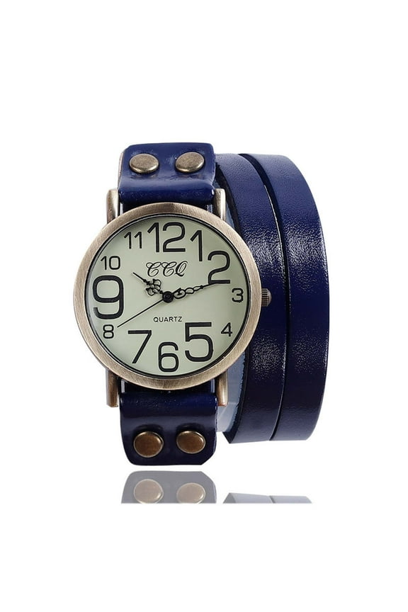 Vintage Style Quartz Analog Watch with PU Leather Bracelet Round Case Glass Window Fashion Dress Wristwatch for Men and Women Suitable for Gifts