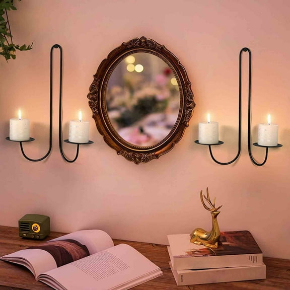 BAOPAI Wall Candle Sconces Set of 2 Handmade Iron Black Modern Hanging for Living Room Farmhouse Fireplace Wedding Decorations