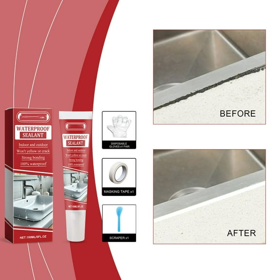 BAOPAI Waterproof Silicone Sealant Transparent and Quick-Drying for Bathroom Kitchen Plumbing Leak Proof Repair Maintains Surface Appearance 5 fl oz Tube DIY Spring Home Improvement Project