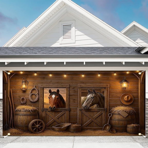 BAOPAI Western Cowboy American Retro Party Decor Background Cloth for Indoor Outdoor Photography Backdrop Garage Door Cover Banner