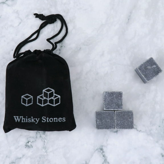 BAOPAI Whiskey Stones Gift Set Of 4 Natural Cooling Rocks Without Diluting Drinks Reusable Chilling Stones Perfect Valentine's Day Or New Year Gift With Velvet Pouch