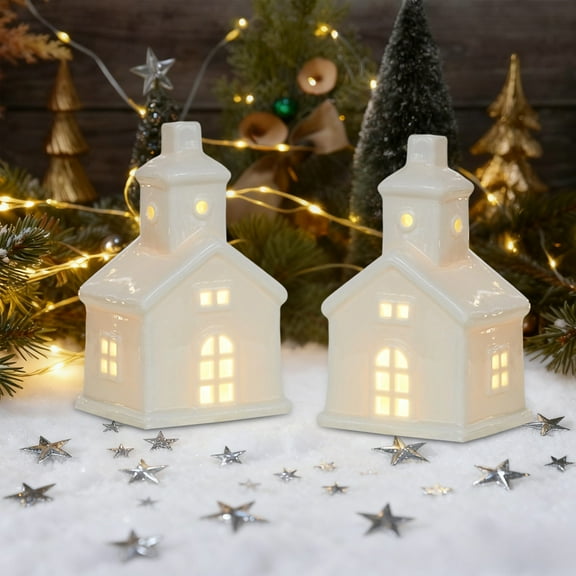 BAOPAI White Ceramic Luminous Deer Snowman Santa Decoration Ornaments with Built-In Lighting Enduring Design for Home and Party Scene