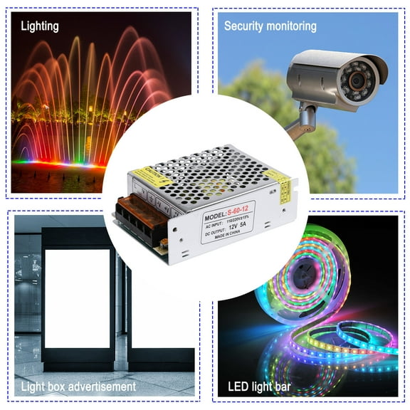 BAOPAI Wide Input Voltage Range 12V 5A 60W Switching Power Supply Adapter AC 110V 220V to DC 12V with Overload Over Voltage Short Circuit Protection for Various Electronics