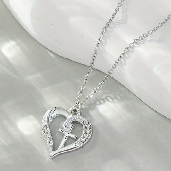 BAOPAI Women's Heart Cut-Out Necklace with Cubic Zirconia 925 Silver Romantic Gift for Valentine's Day Birthday Anniversary