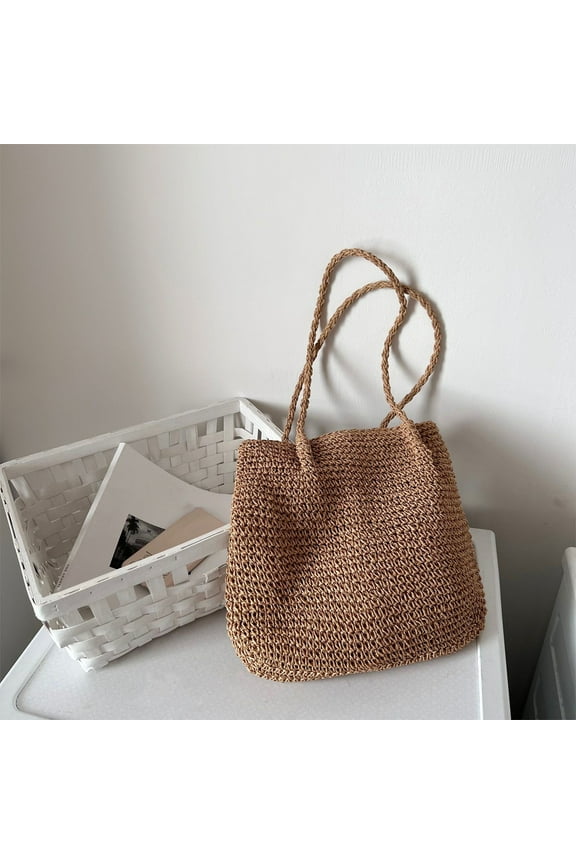 Women's Large Capacity Paper Crochet Beach Bag with Drawstring Flap Multi-Functional as Backpack or Shoulder Bag for Summer Outdoor Activities