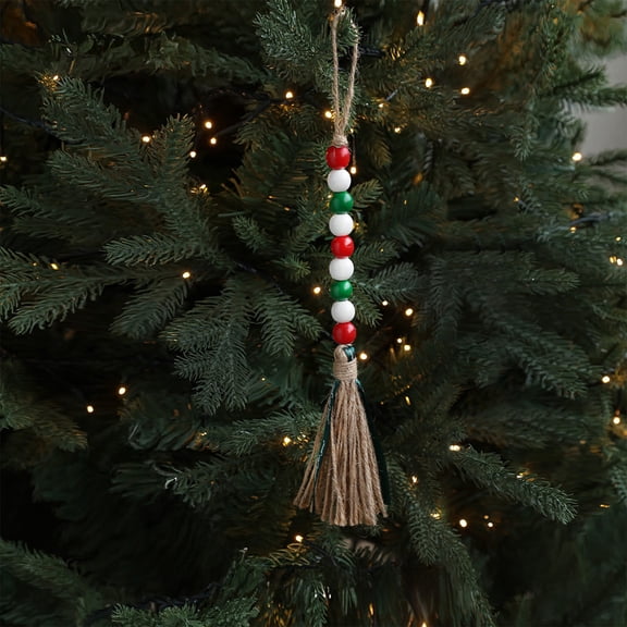 BAOPAI Wooden Beads Colorful Fringe Hanging Ornament with Enduring Rope for Christmas Home Decorations Wall Window Yard Decoration 10.2 Inch