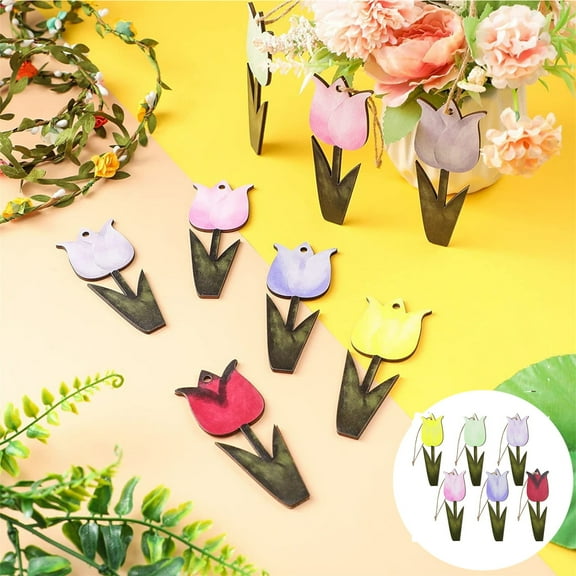 BAOPAI Wooden Hanging Ornaments Set Of 6 Spring And Easter Decor Heart Shape Seasonal Home Decoration Wall Hanging Decor For Holiday