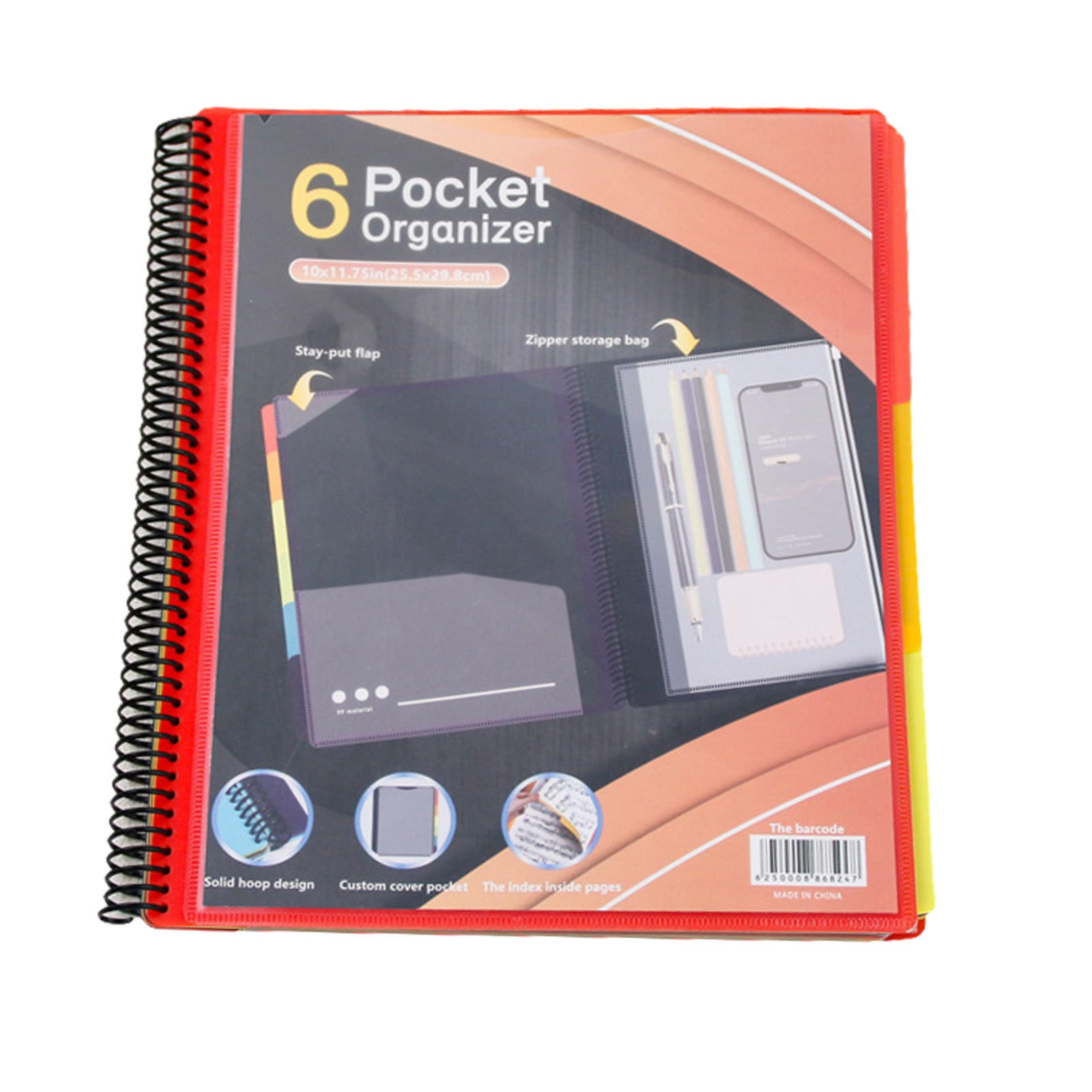 BAOQIN 12 Pocket Poly Project organizer,&nbsp;Spiral Multi Pocket Folder organizer&nbsp;Back Cover Utility Pouch, Letter Size School Supplies （B）