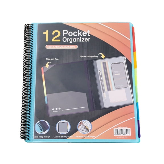BAOQIN 12 Pocket Poly Project organizer,&nbsp;Spiral Multi Pocket Folder organizer&nbsp;Back Cover Utility Pouch, Letter Size School Supplies （F）