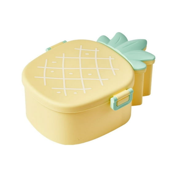 BAOQIN Lunch Box, Pineapple Shape 3 Grids Case Container Daily Use Easy to Carry With Leak Proof Lid and Compartments, Durable and Shatter Proof, Dishwasher Safe. (Yellow)