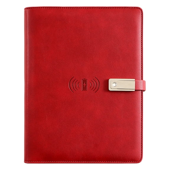 BAOQIN Personalized Notebook with Power Bank ,A5 Lined Leather Journal Notebook,Hardcover Journal Set with Pen and Gift Box for Men Women School,Travel,Business,Work (Red)
