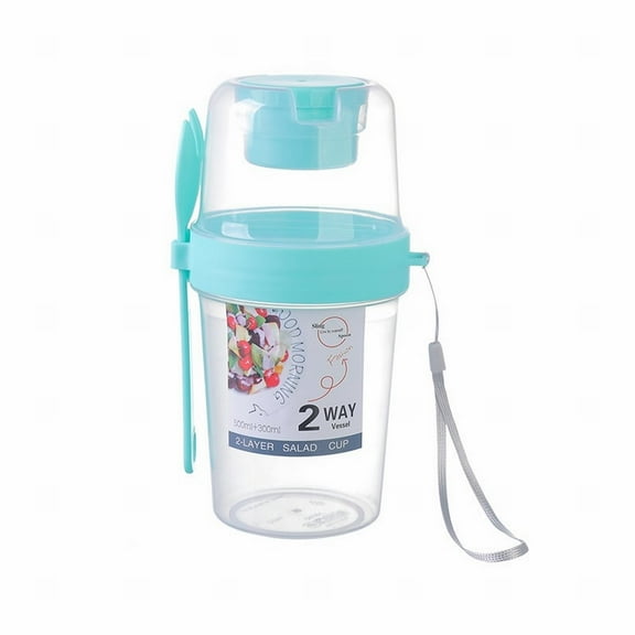 BAOQIN Salad Cup to Go, Breakfast Cups with Lids and Spoon, Reusable Cereal Yogurt Cup with topping Plastic Overnight Oats Container (Light Blue)