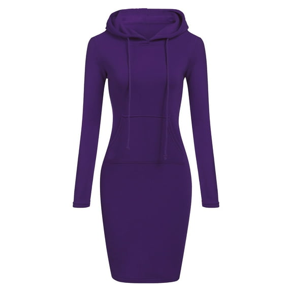 BAOQIN Tops for Women Women's Solid Hooded Lace Up Long Sleeve Pocket Long Fashion Sweater Purple