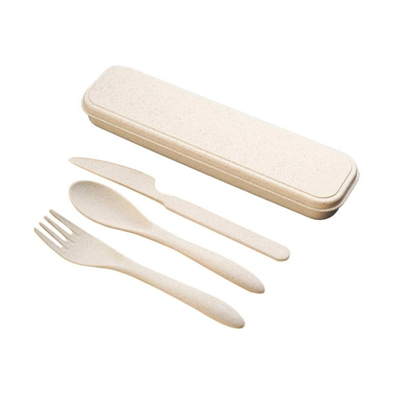 BAOQIN Wheat Straw Reusable Spoon Knife forks Tableware, Travel Utensils Set with Case Portable Camping fork Knife Spoon Set for School Work Lunch or Daily Use (D)